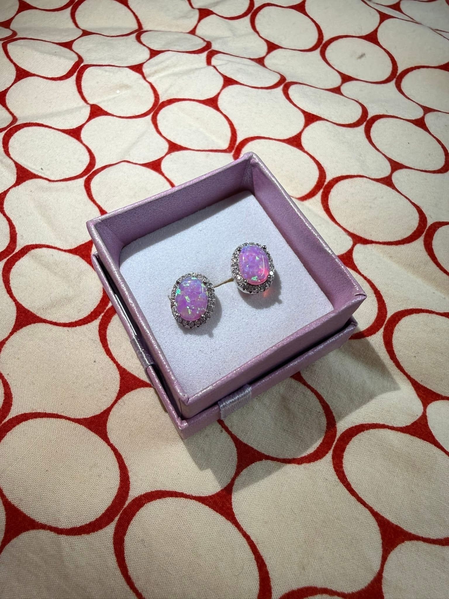 Pink Opal Stud Earrings
